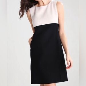 Weekend by MaxMara Sacco Doppio Color Block Black Cream Virgin Wool Dress US 4